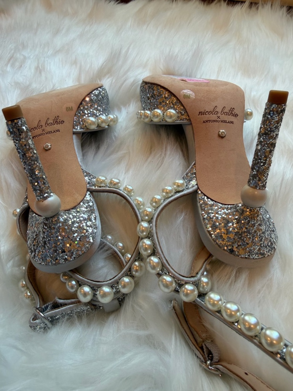 Nicole Bathie x Antonio Melani Sparkle Pearl Bridal Heels - Picture 5 of 7